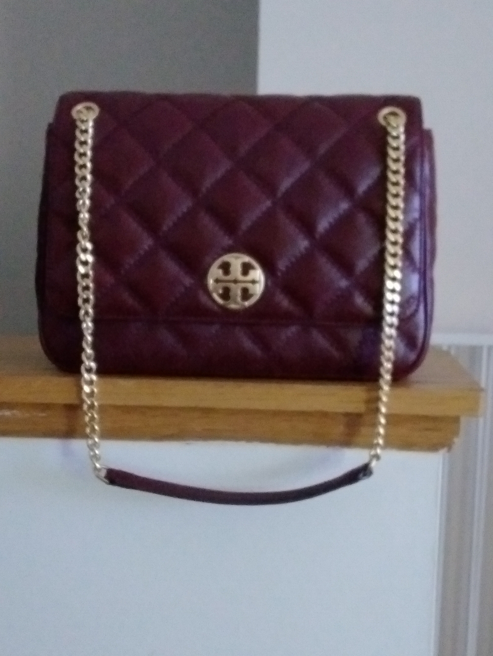 Tory Burch Quilted Willa Leather Shoulder Bag - Wine/claret with Gold Hardware - Picture 6 of 15